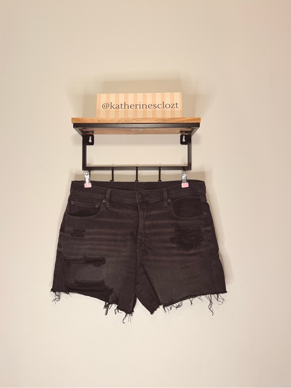 American Eagle Outfitters Black Distressed Frayed Denim Shorts